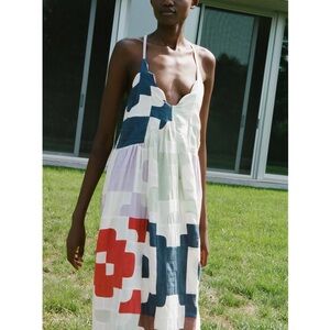 Sea New York White Midi Dress with Red and Navy Patchwork